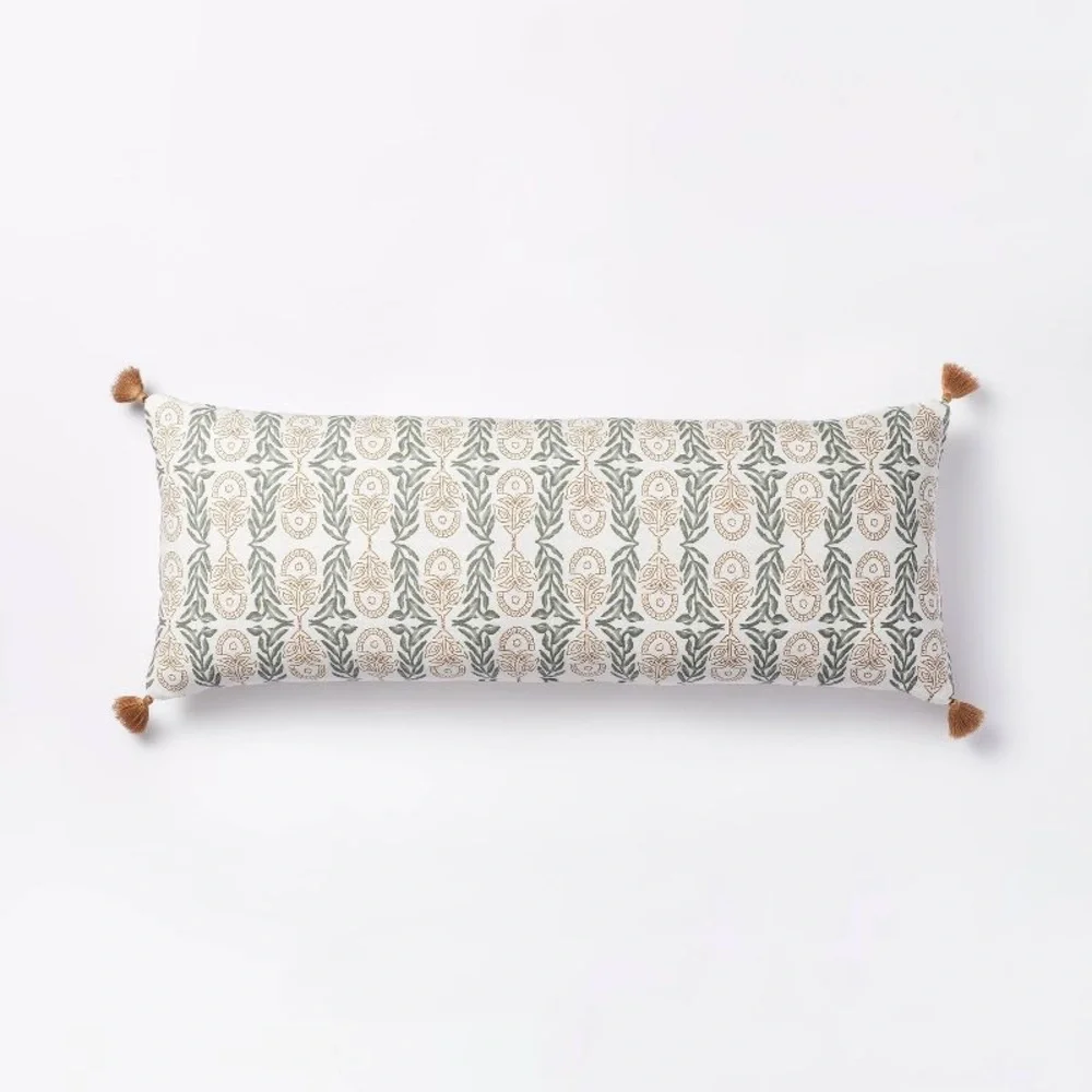 Oversized Oblong Watercolor Wood Block with Tassels Throw Pillow - Threshold